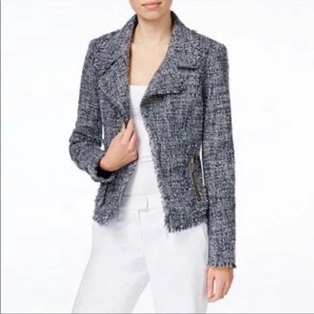 MICHAEL Michael Kors Blue Tweed Biker Jacket size XS